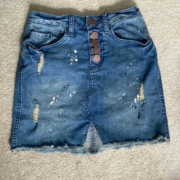 O’Neill Jean skirt size 1 blue denim, button fly mini skirt - Picture 1 of 4